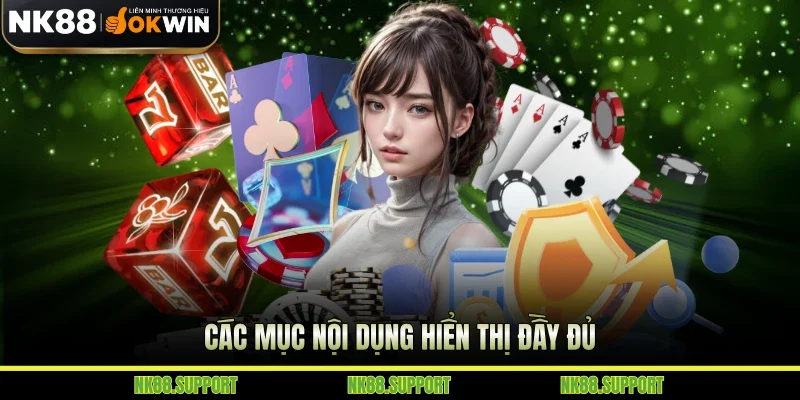 Các mục nội dụng hiển thị đầy đủ